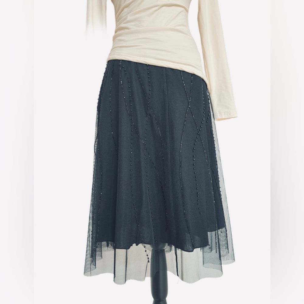 SEQUINED SKIRT ~ Black Sequin Skirt with Net Overlay Fully Lined